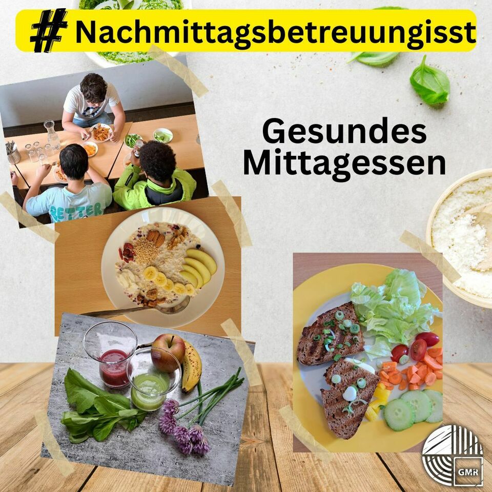 Schüler aus der Nachmittagsbetreuung die sich am gesunden Mittagessen erfreuen.